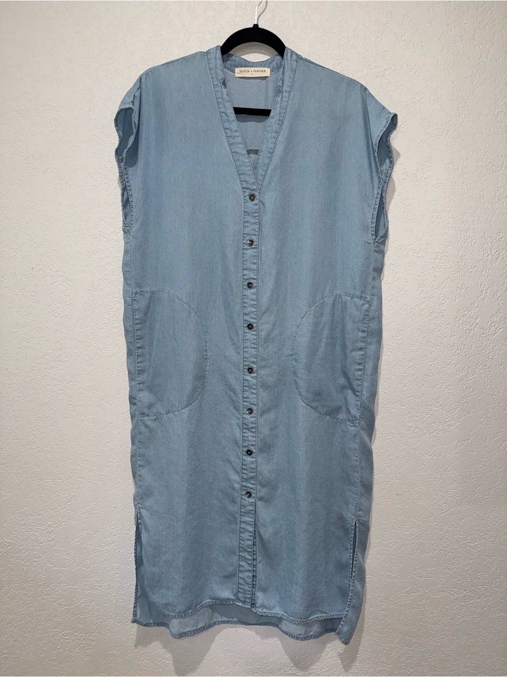 Stitch and Feather blue denim dress with pockets.
